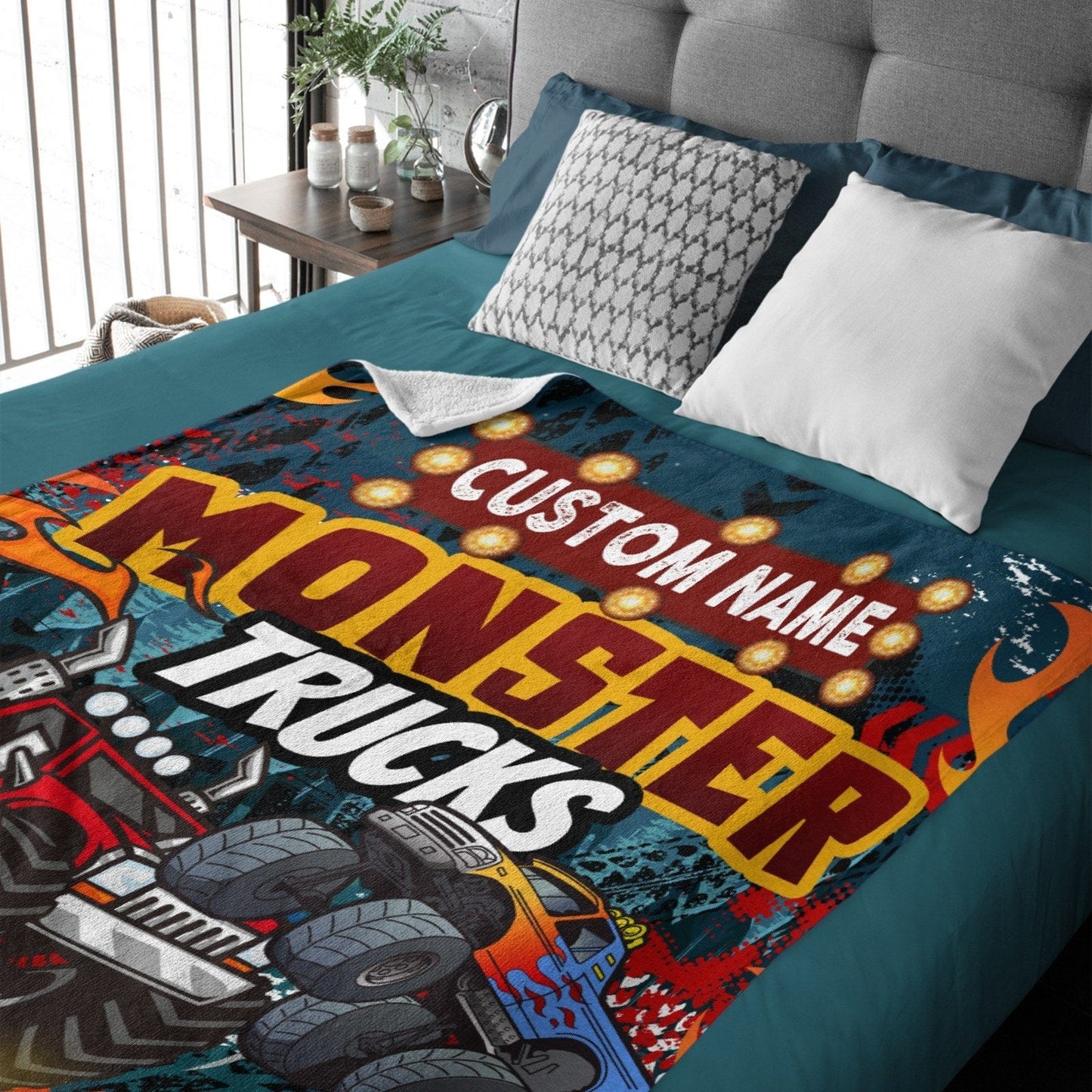 Custom Name Monster Cartoon Truck Kids Blanket