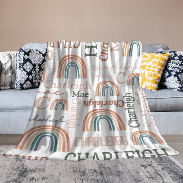Personalized Modern Rainbow Name Pattern Baby Blanket