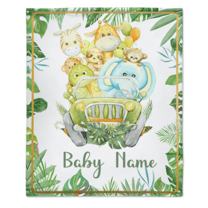 Personalized Jungle Animal Baby Blanket for Boys