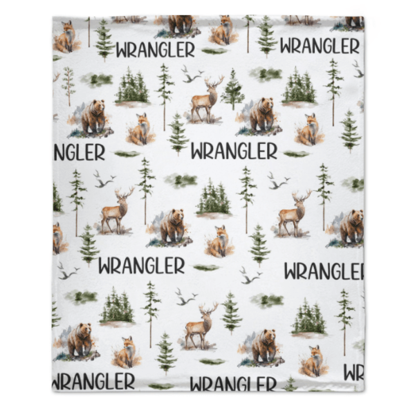 Woodland Forest Animals Personalized Custom Name Blanket - Baby Shower Blanket - Gifts for Baby