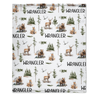 Woodland Forest Animals Personalized Custom Name Blanket - Baby Shower Blanket - Gifts for Baby