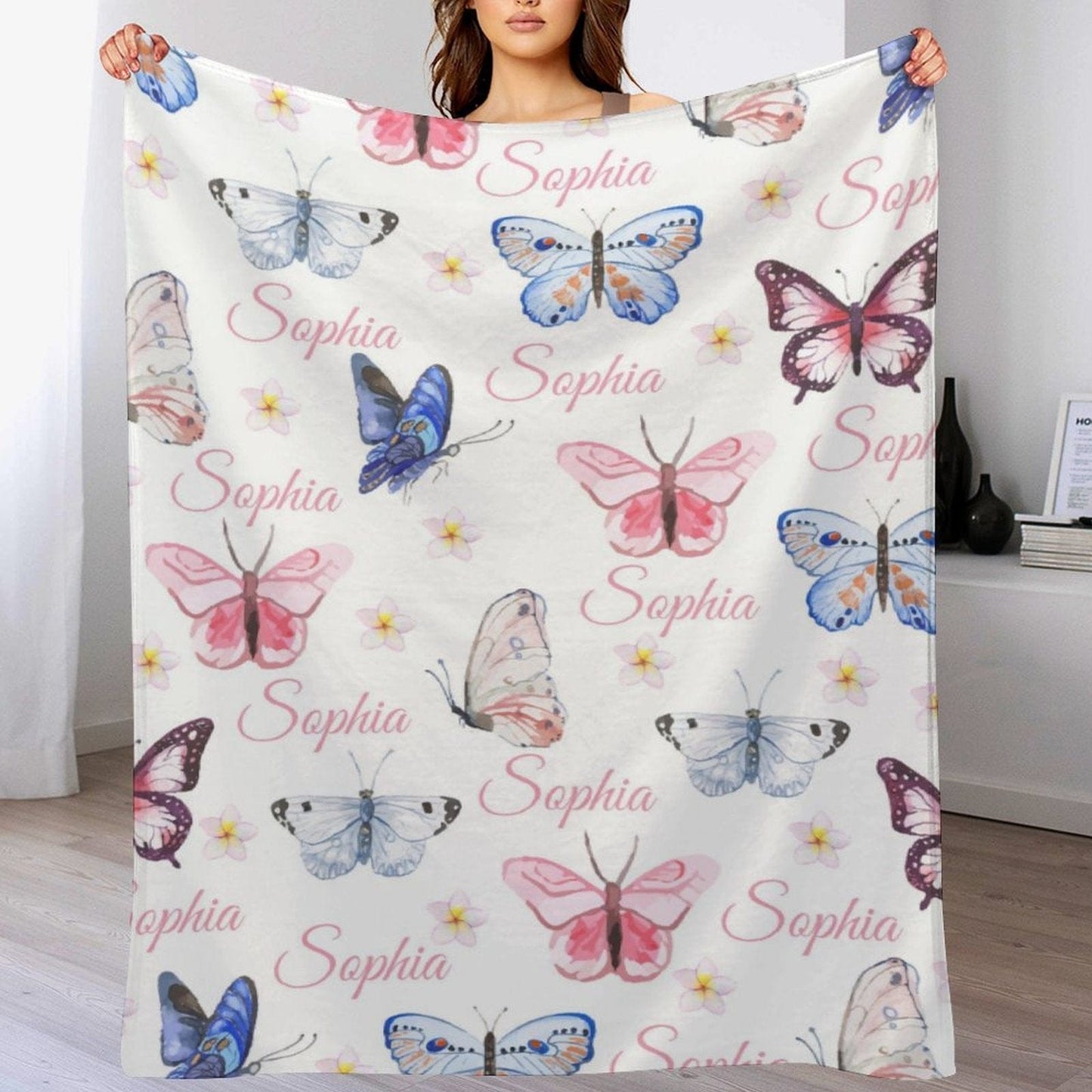 We pay shipping✈️ Personalized Butterfly Baby Girl Name Custom Blanket