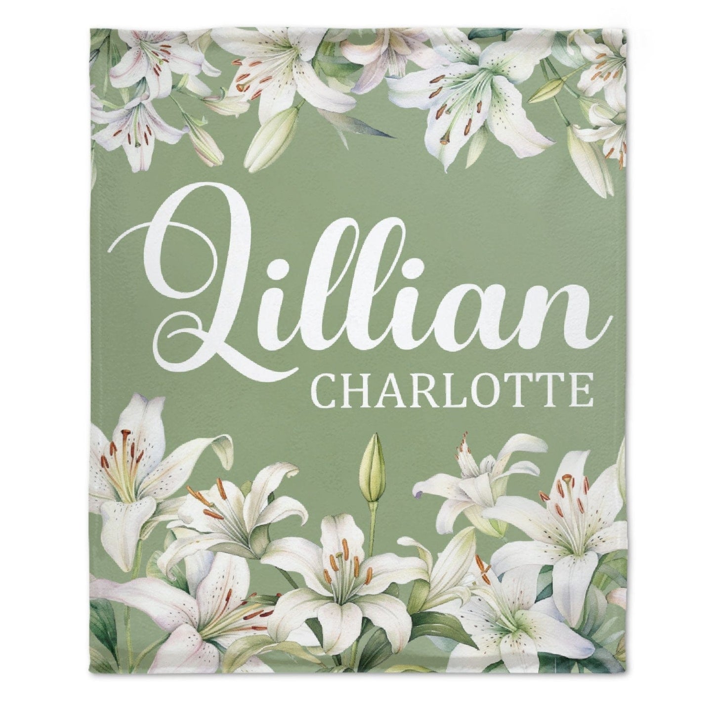 White Lily Floral Personalized Baby Blanket