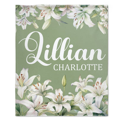 White Lily Floral Personalized Baby Blanket