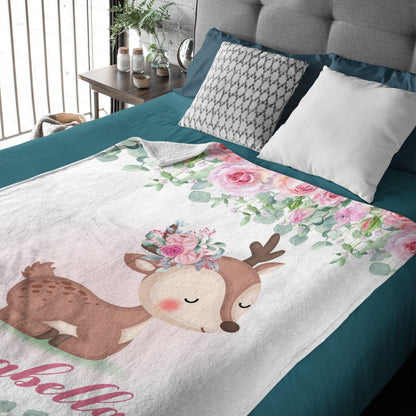 Personalized Customized Name Baby Girl Blanket-Baby Deer Blankets
