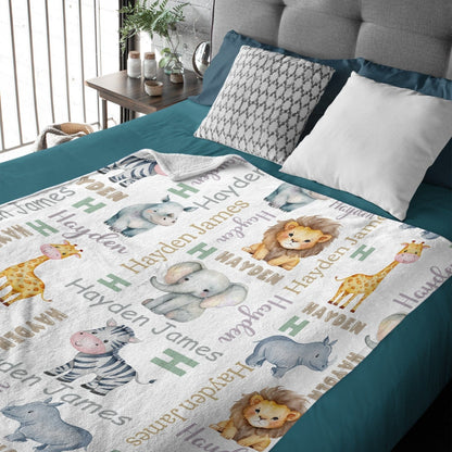 Baby Boy Safari Blanket Personalized Safari Animals Blanket