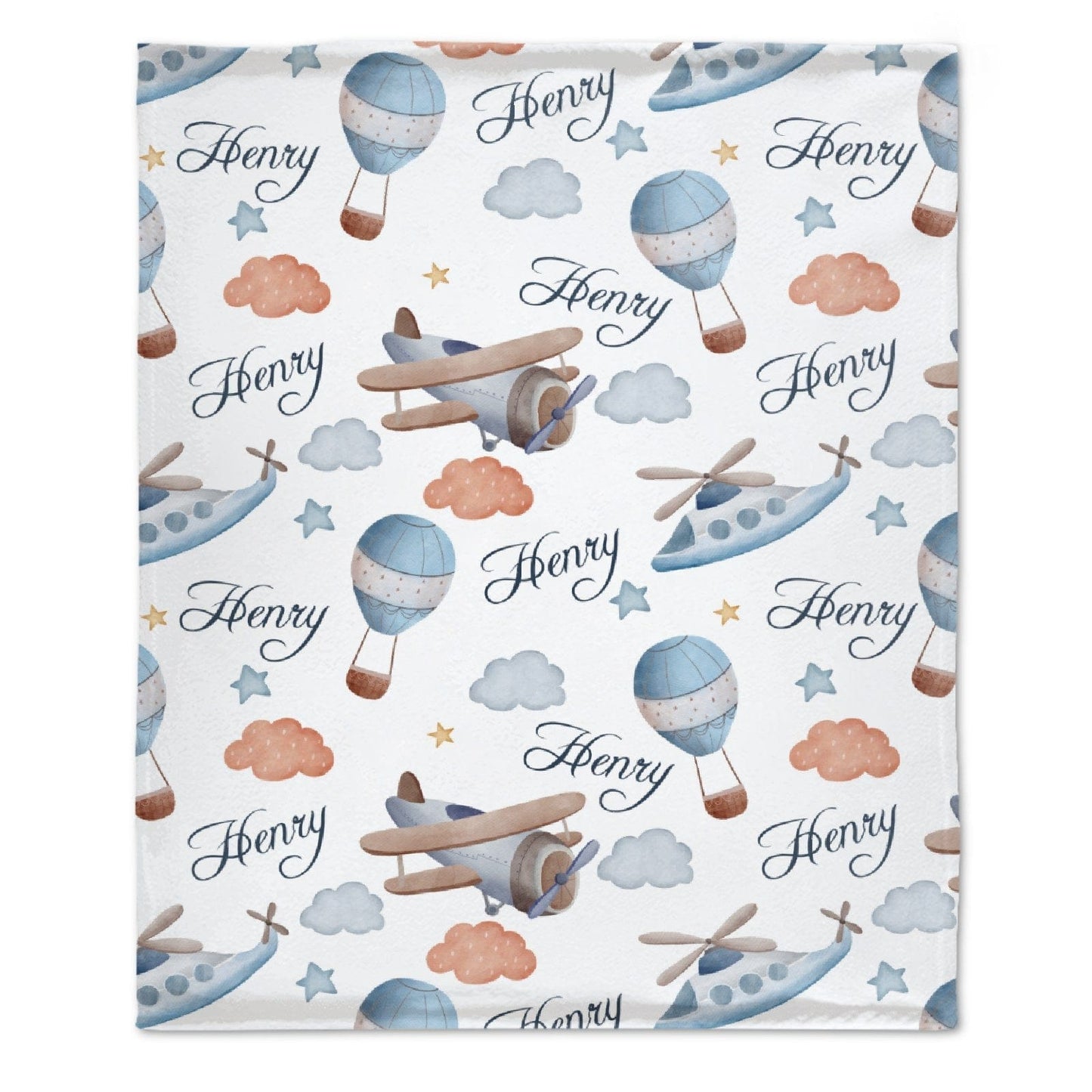 Personalized Hot Air Balloon Plane Baby Blanket