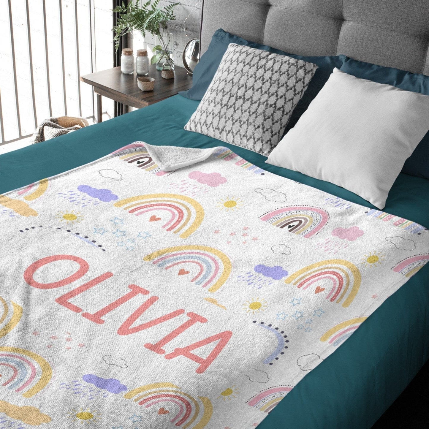 Personalized Custom Name Baby Toddler Rainbow Blanket