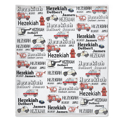 Personalized Emergency Vehicles, Cop car, Fire truck Baby Name Blanket