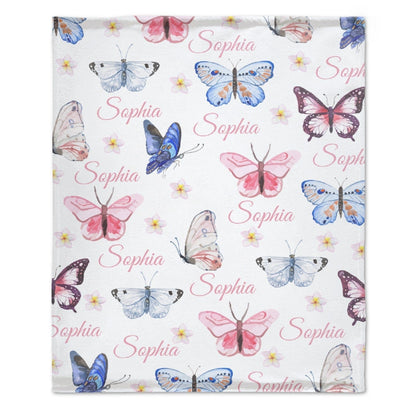 Personalized Butterfly Baby Girl Name Custom Blanket