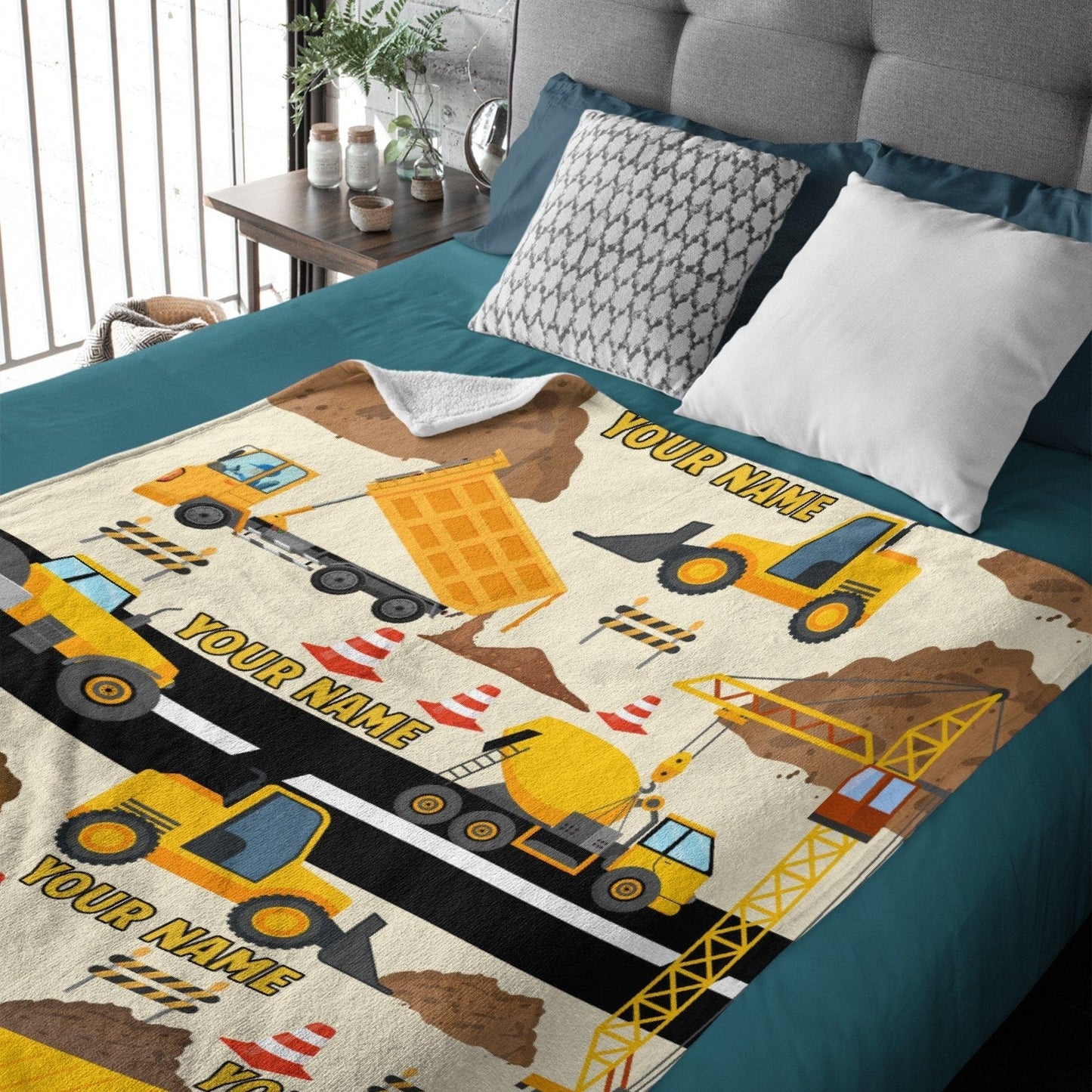 Personalized Name Construction Site Kids Blanket