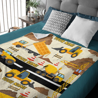 Personalized Name Construction Site Kids Blanket