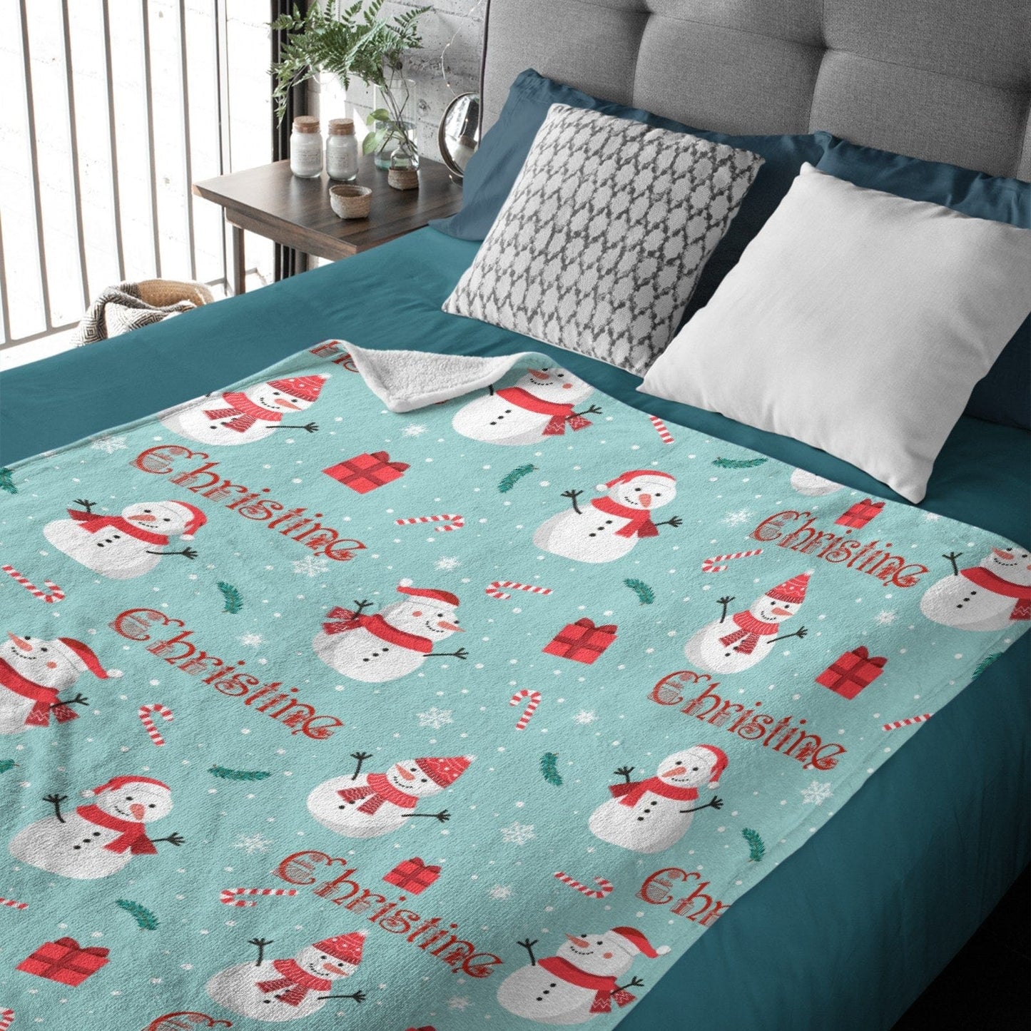 Christmas Snowman Personalized Name Blanket Christmas Gift