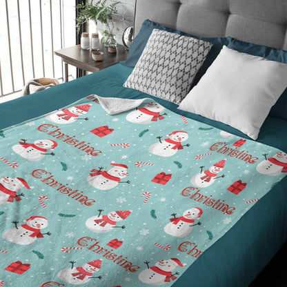 Christmas Snowman Personalized Name Blanket Christmas Gift