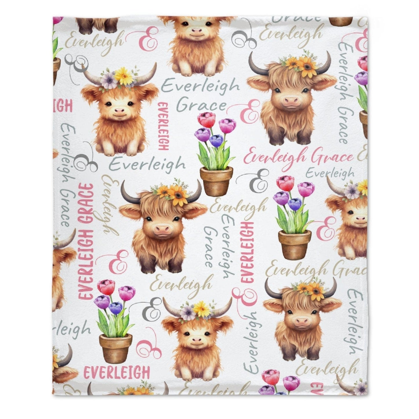 Personalized Name Baby Blanket Girl Animal Cow Blanket