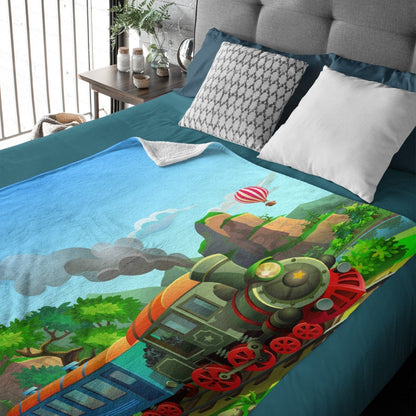 Personalized Cartoon Steam Train Kids Blanket