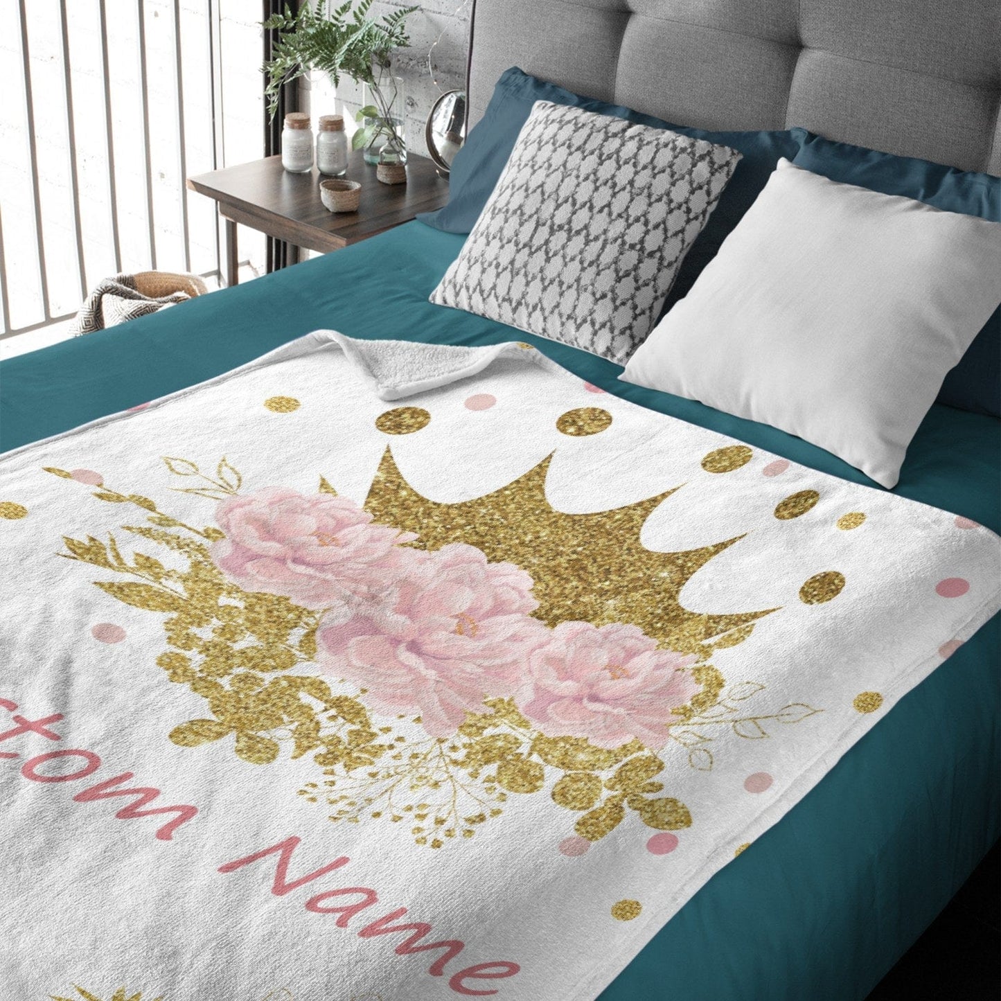 Personalized Name Blanket Baby Blanket with Flower & Crown