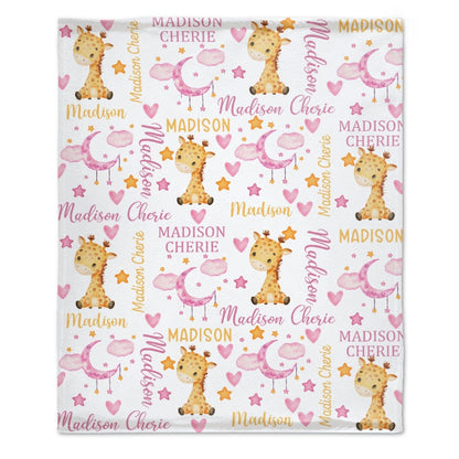 Custom Name Personalized Giraffe Baby Blanket