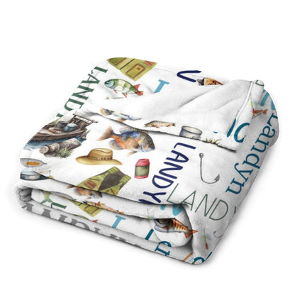 Personalized Name Blanket Baby Blanket- Fishing Blanket - Name Pattern - Fishing