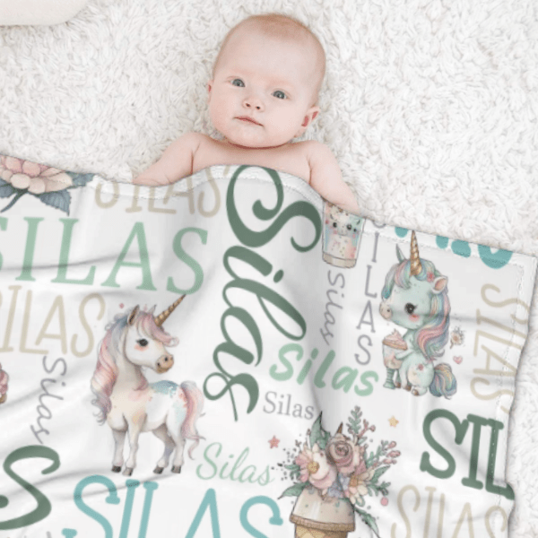 Personalized Name Custom Unicorn Baby Blanket - Gifts for Daughter Granddaughter - Birthday Gifts