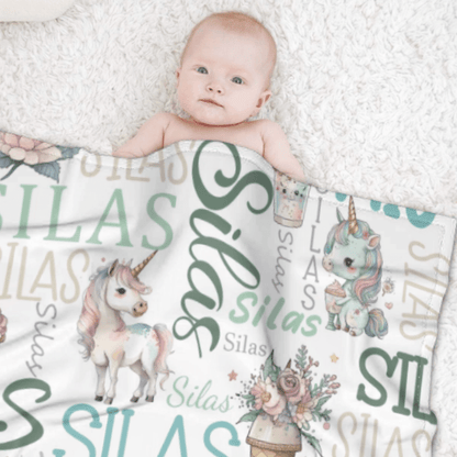 Personalized Name Custom Unicorn Baby Blanket - Gifts for Daughter Granddaughter - Birthday Gifts