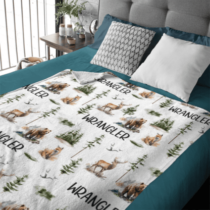 Woodland Forest Animals Personalized Custom Name Blanket - Baby Shower Blanket - Gifts for Baby