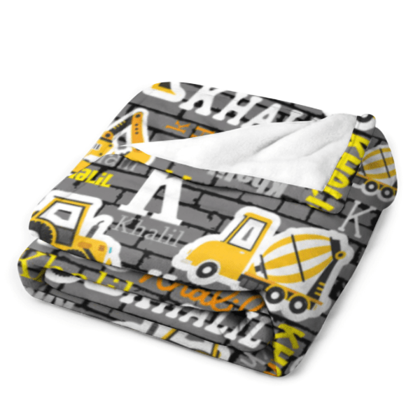 Personalized Custom Name Construction Blanket - Gift for Kids