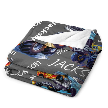 Personalized Custom Name Monster Trucks Blankets Blanket for Kids