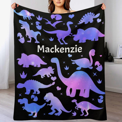 Personalized Custom Dinosaur Name Blanket for Girls Toddler Baby Kids