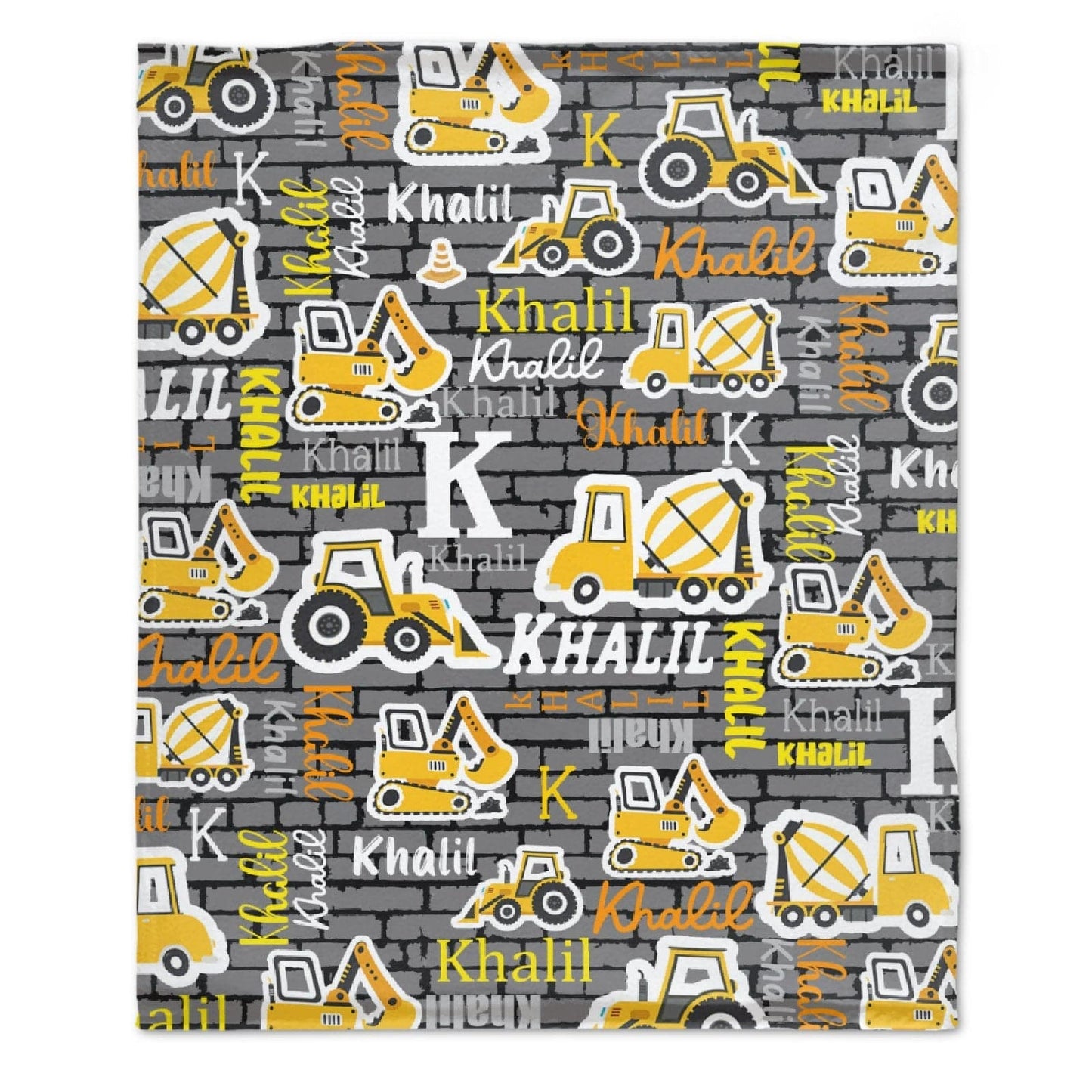 Personalized Custom Name Construction Blanket - Gift for Kids