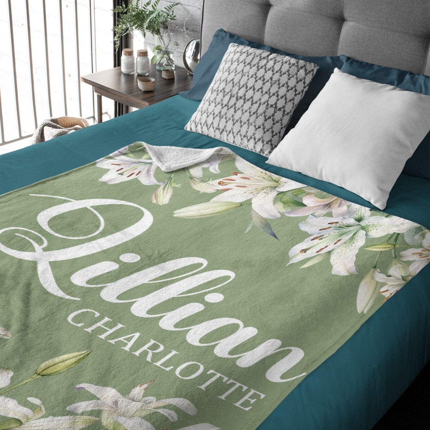 White Lily Floral Personalized Baby Blanket