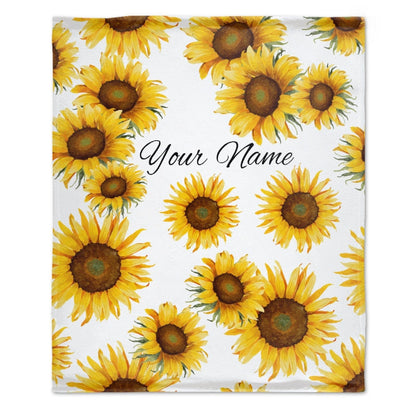 Personalized Custom Sunflower Blanket with Name for Adults Kids Baby