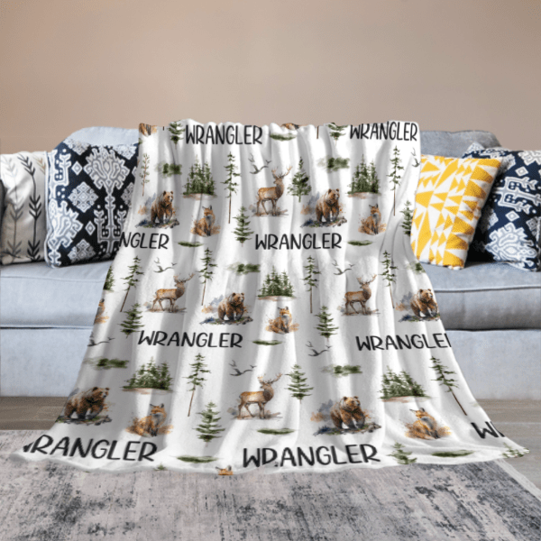 Woodland Forest Animals Personalized Custom Name Blanket - Baby Shower Blanket - Gifts for Baby