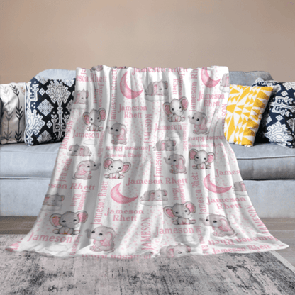 Personalized Custom Elephant Stars Baby Blanket