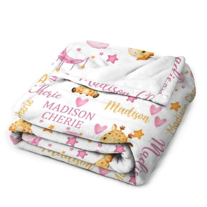 Custom Name Personalized Giraffe Baby Blanket