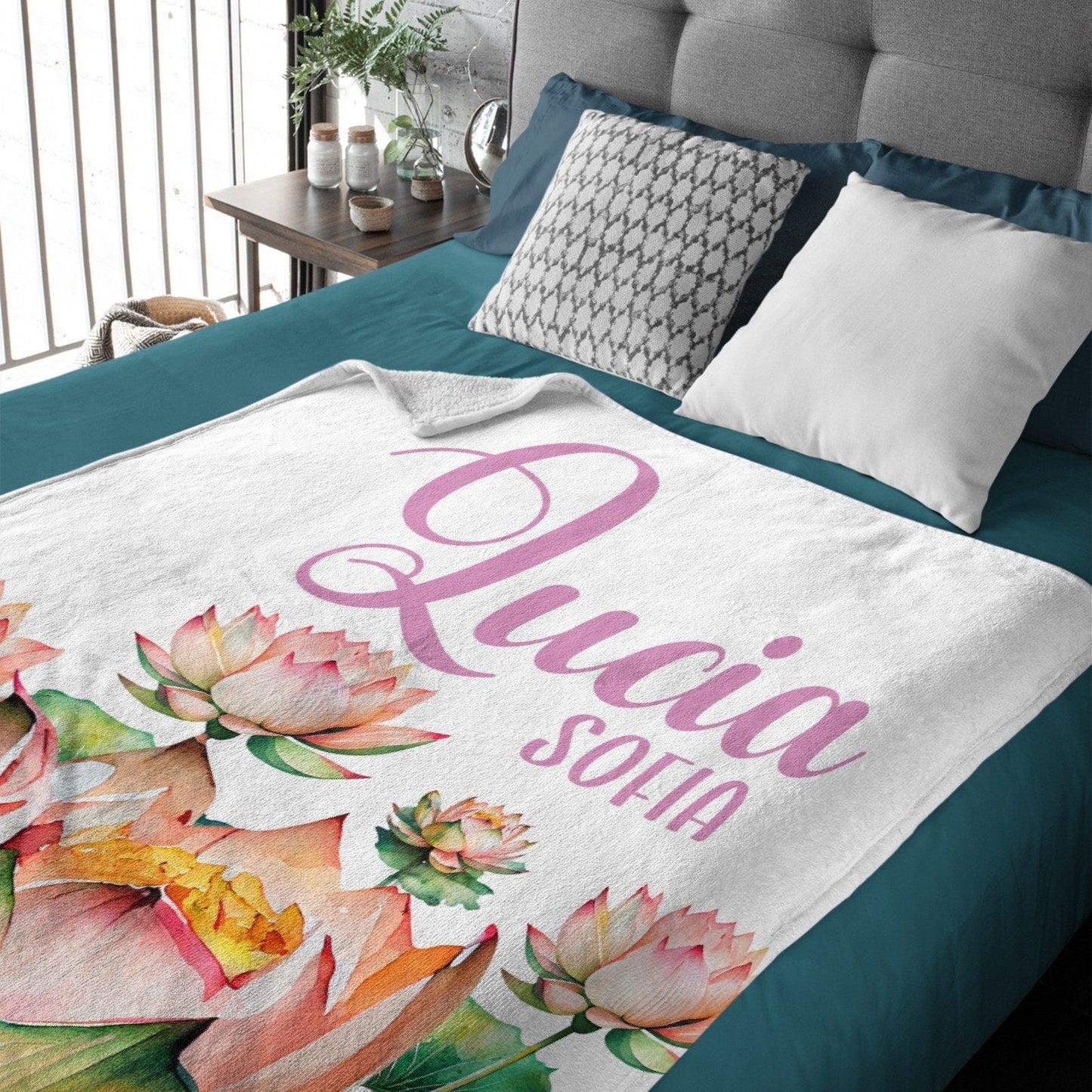 Lotus Flowers Personalize Baby Blanket