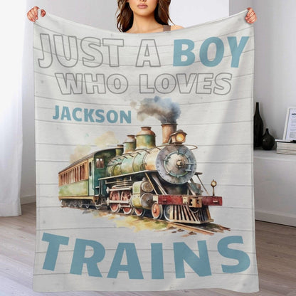 Personalized Name Train Blanket for Boys