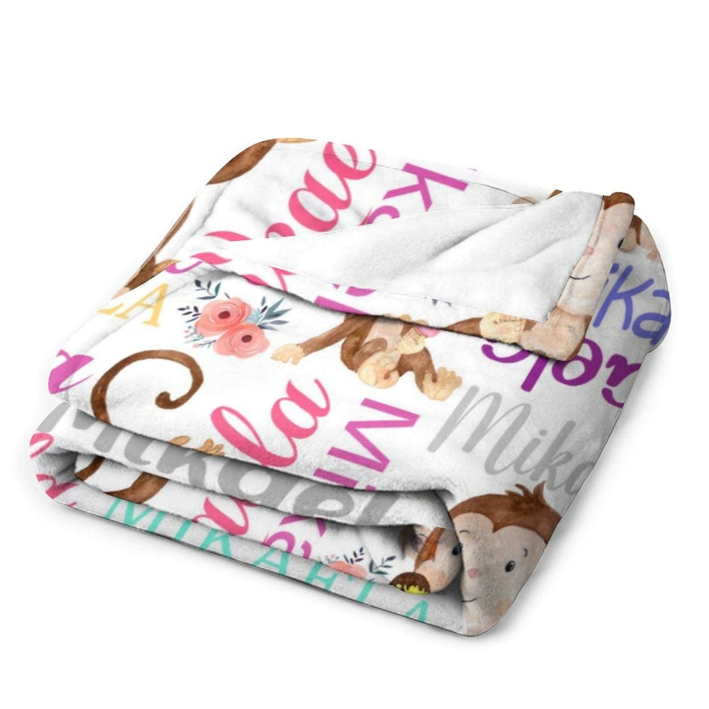 Personalized Rainbow Monkey Baby Blanket