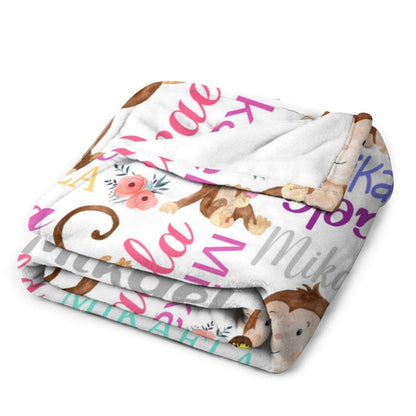 Personalized Rainbow Monkey Baby Blanket