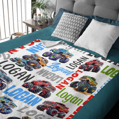 Monster Trucks Personalized Name Baby Blanket