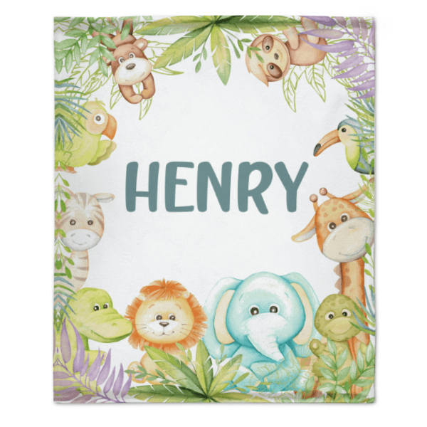 Personalized Custom Name Jungle Cute Animals Baby Blanket - Baby Shower Gifts