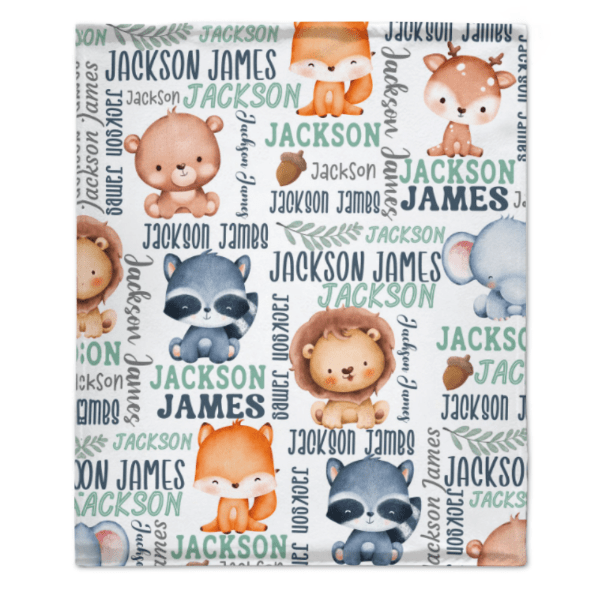 Personalized Woodland Animals Baby Name Blanket - Custom Name Gift