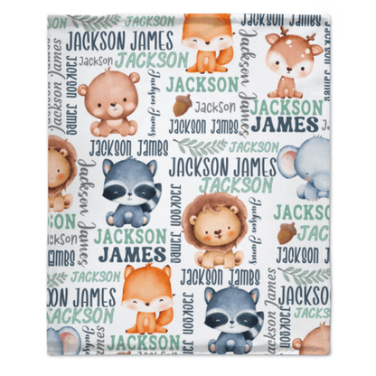 Personalized Woodland Animals Baby Name Blanket - Custom Name Gift