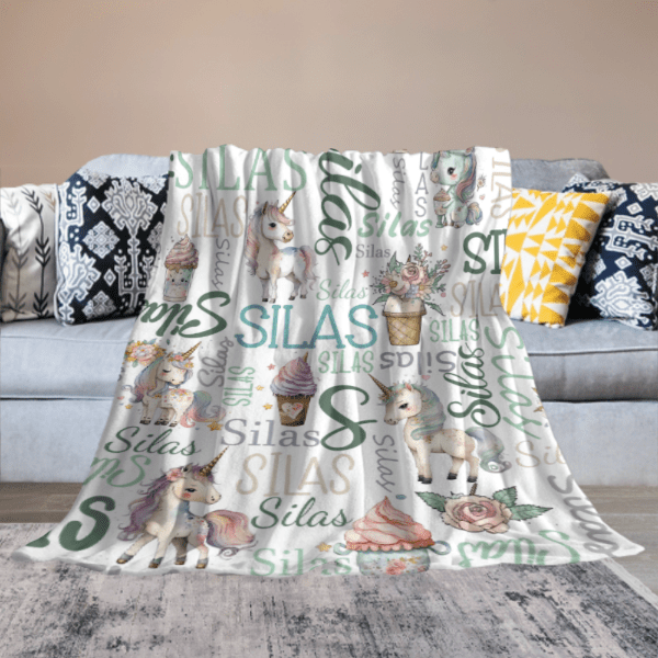 Personalized Name Custom Unicorn Baby Blanket - Gifts for Daughter Granddaughter - Birthday Gifts