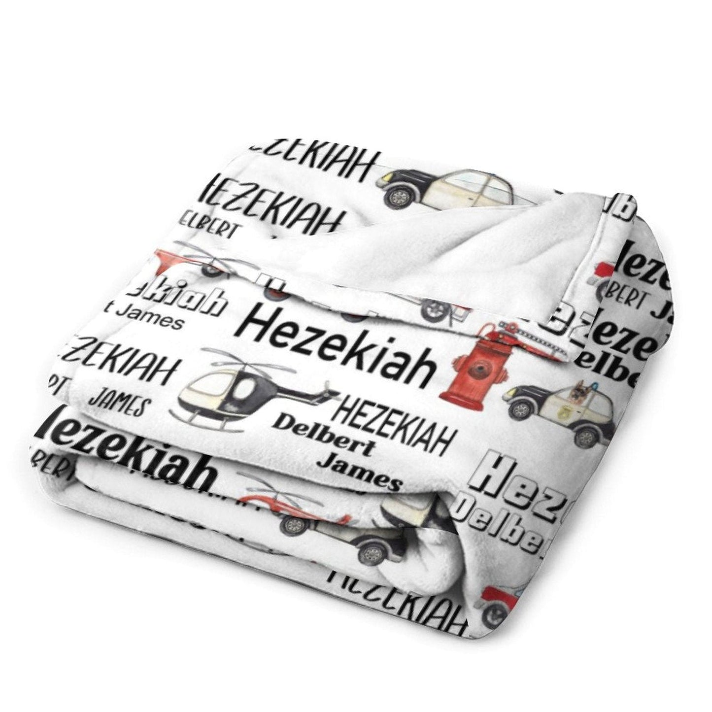 Personalized Emergency Vehicles, Cop car, Fire truck Baby Name Blanket