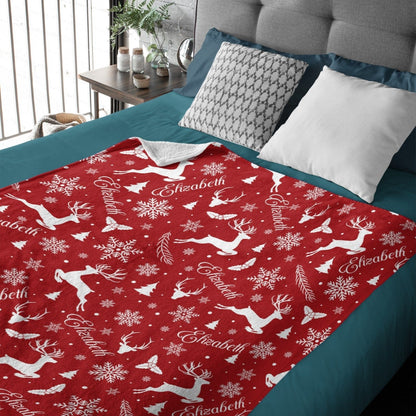 Personalied Christmas Reindeer Prints Name Blanket