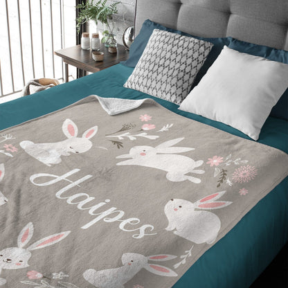 Personalized Baby Girl Bunny Rabbit Name Blanket