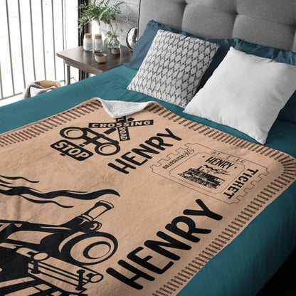 Personalized Name Vintage Train Kids Blanket