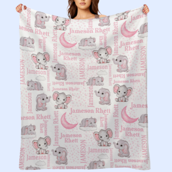 Personalized Custom Elephant Stars Baby Blanket