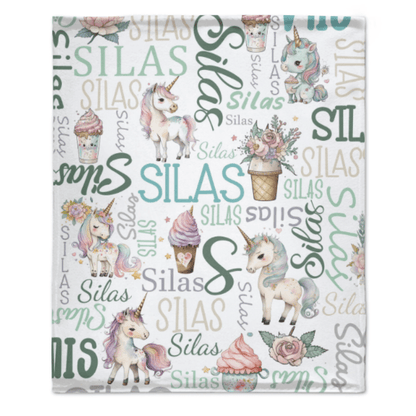Personalized Name Custom Unicorn Baby Blanket - Gifts for Daughter Granddaughter - Birthday Gifts